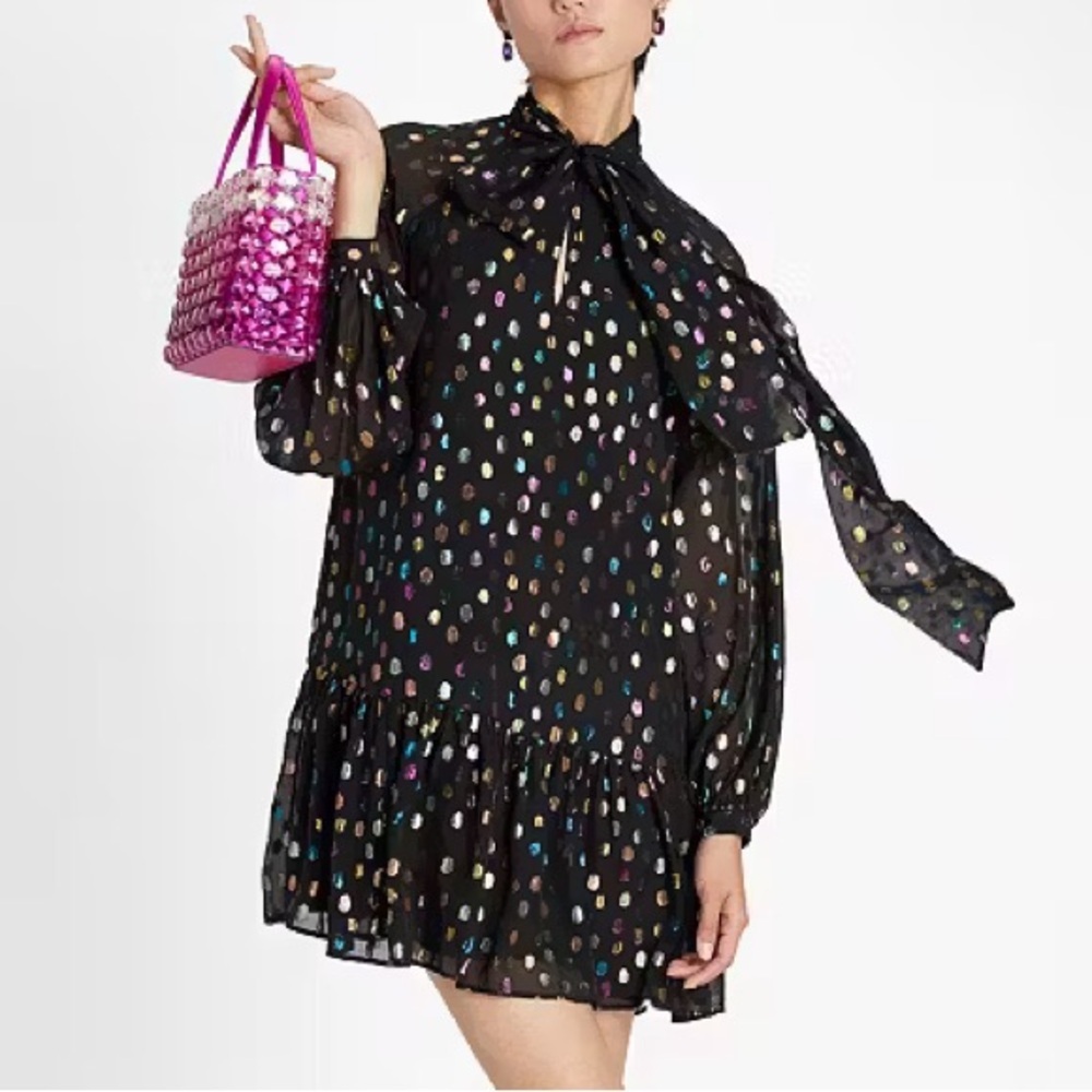 NWT Kate Spade Metallic Holiday Dots Tie-neck Shift Dress in Size XL